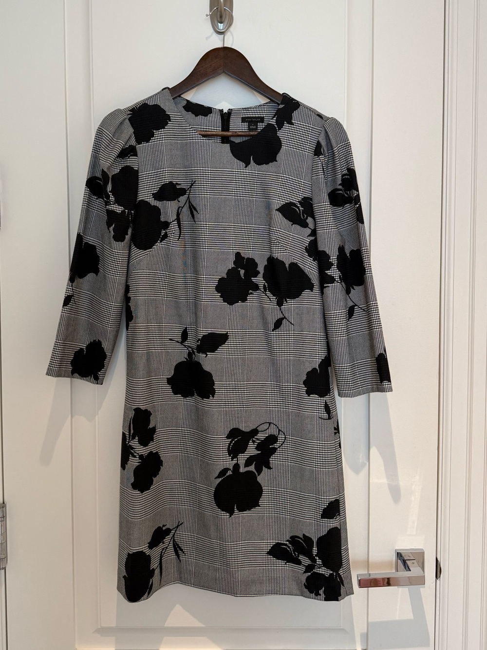 Ann Taylor Gray Dress with Black Floral Print